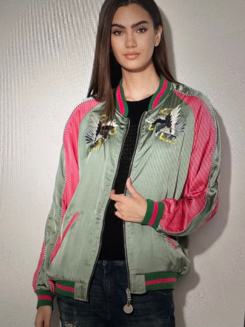 Diesel silk reversable oversized bomber, Y2K